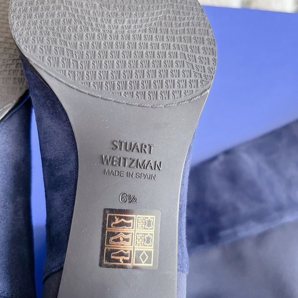 Stuart Weitzman 5050 City Block OTK Boot Over the Knee Blue Suede EU 37 US 6.5 - Picture 11 of 11